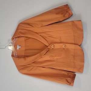 SEMANTIKS Pumpkin Orange Cotton Nylon 3/4 Sleeve Button Closure Blazer